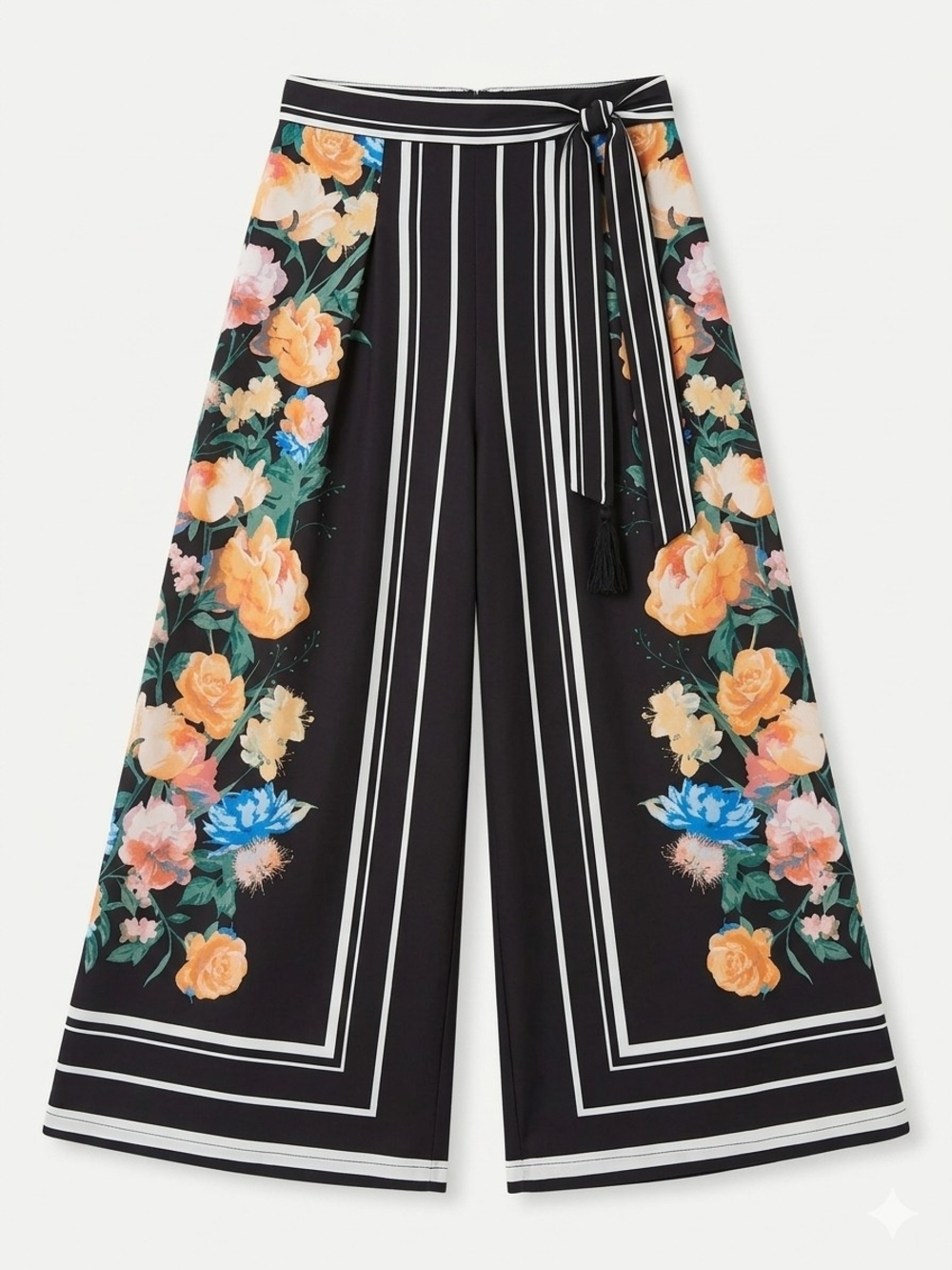 Jealous Tomato Rio Wide Leg Palazzo Pants NWT Stripe Floral Border Large